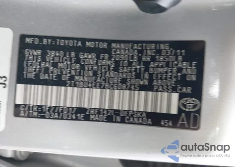2011 Toyota Corolla S from USA, damaged, VIN 2T1BU4EE7BC608745